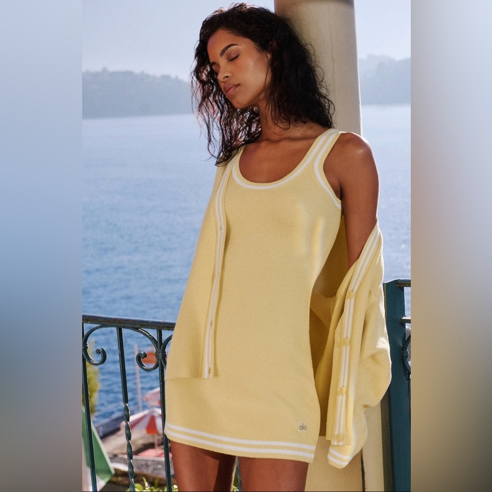 💛ALO Tennis Club Sweater Knit Dress- Warm Butter/White💛 - Picture 7 of 15